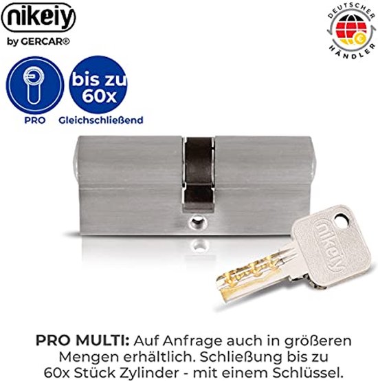 GERCAR Pro gelijksluitend 8x cilinderslot 40/40 set 8 profielcilinders incl. 40 sleutels - 80 mm deurslot cilinderslot 8 cilinder - lengte: 80mm, A:40 B: 40 - messing mat massief