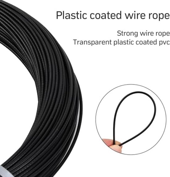 50 M Roestvrijstalen Staalkabel 3 Mm – PVC Gecoat Met 8 Klemmen En 20 Aluminium Hulzen, Belastbaar Tot 167 Kg