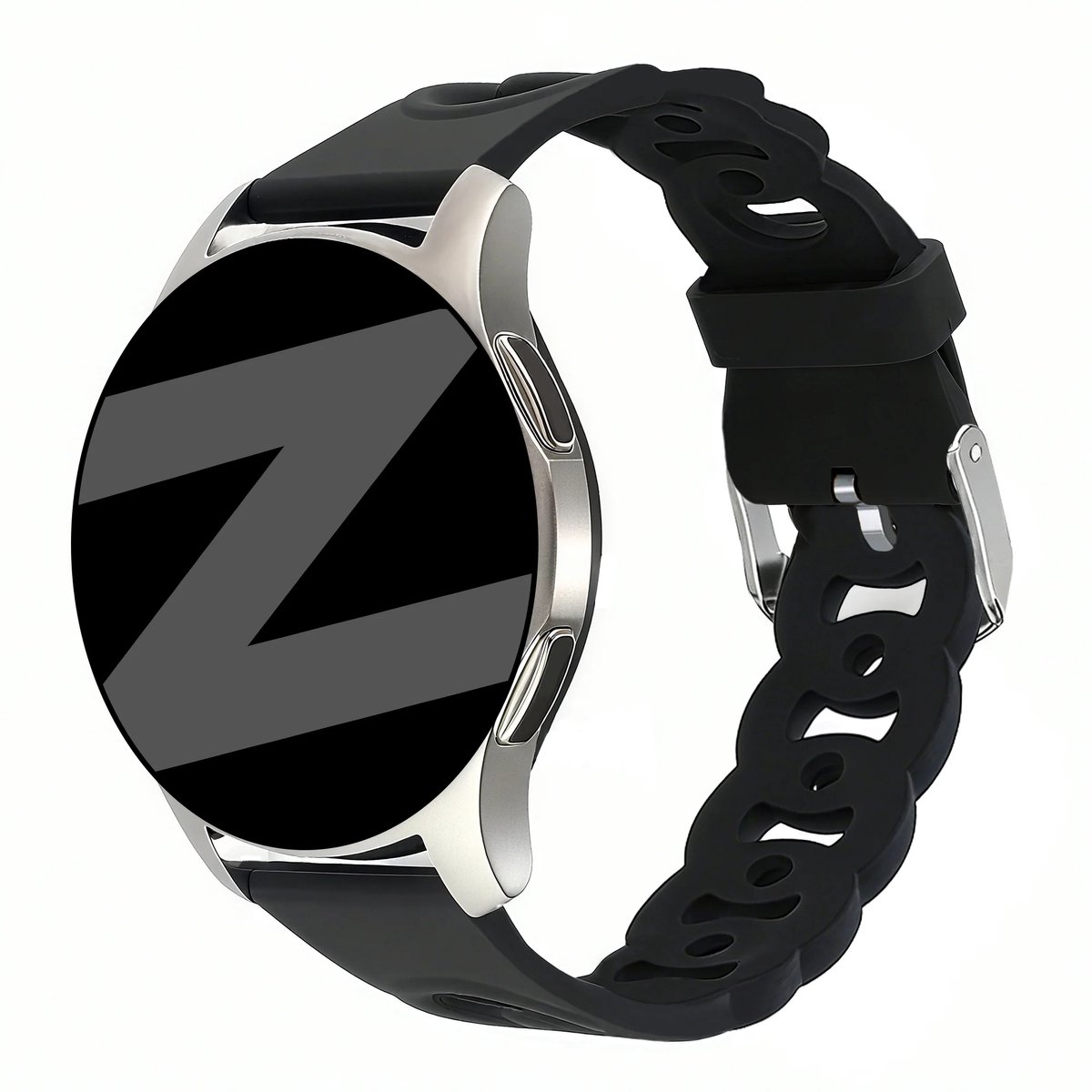 Bandz Universele Siliconen Horlogeband ‘Chains’ 20mm(Zwart)–Flexibel & Stijlvol Sportbandje–geschikt voor Samsung Galaxy Watch 7 (40mm/44mm)/6 (Classic)/5 (Pro)/4/FE/3 (41mm)/Active, Polar Pacer/Unite/Ignite & Amazfit GTS 1/2/3/4