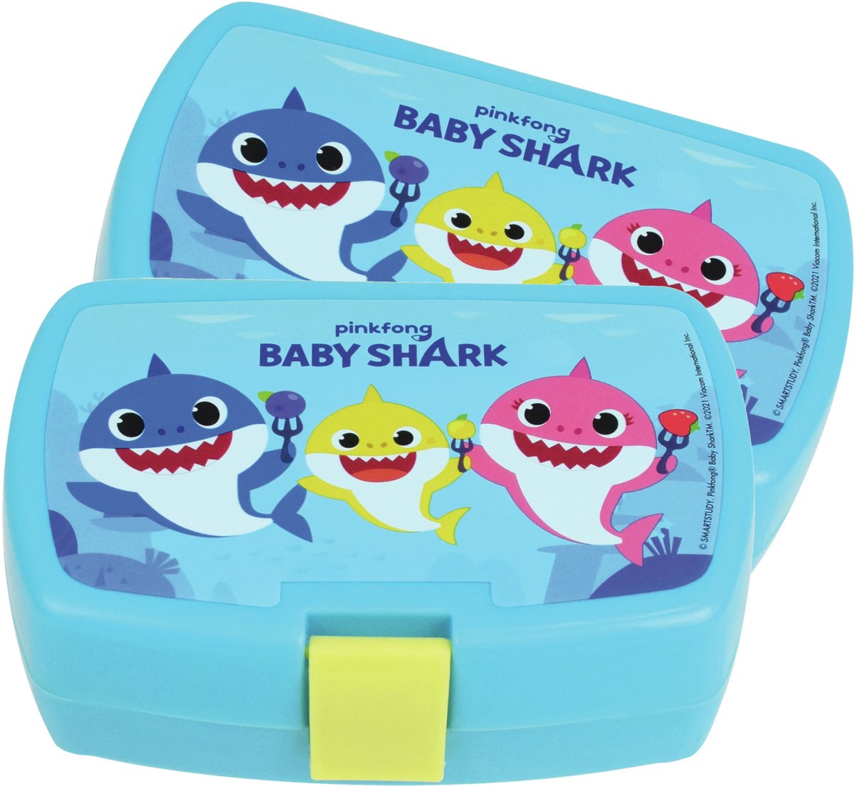 Baby Shark broodtrommel - 3x stuks - 16 x 11 cm - kunststof - lunchtrommel - lunchbox - Lunchdoos kinderen