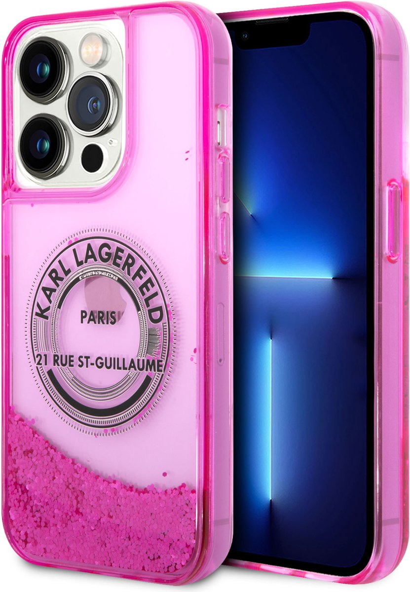 Karl Lagerfeld Back cover - iPhone 14 Pro Max - Pink - Flexibele TPU - Glitter RSG