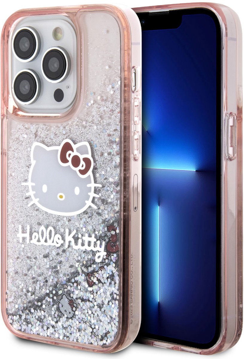 Hello Kitty Back Cover - TPU Hoesje voor iPhone 15 Pro - Pink - Glitter & Kitty Head Charms