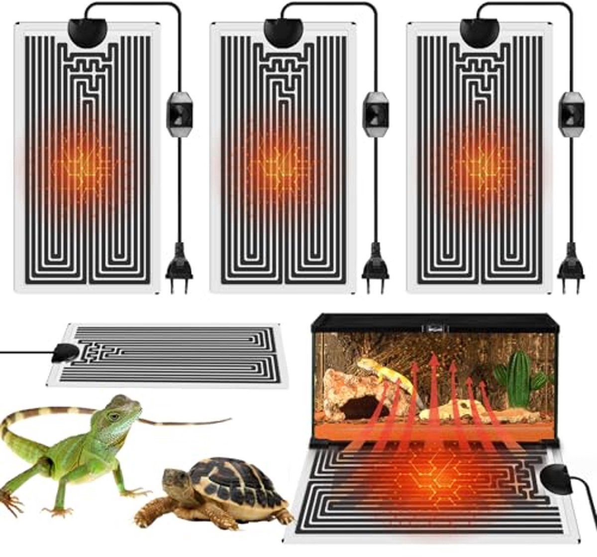 Verwarmingsmat voor Reptielen, 3 Stuks - Instelbare Warmtemat voor Terrarium, Geschikt voor Schildpadden, Slangen, en Hagedissen