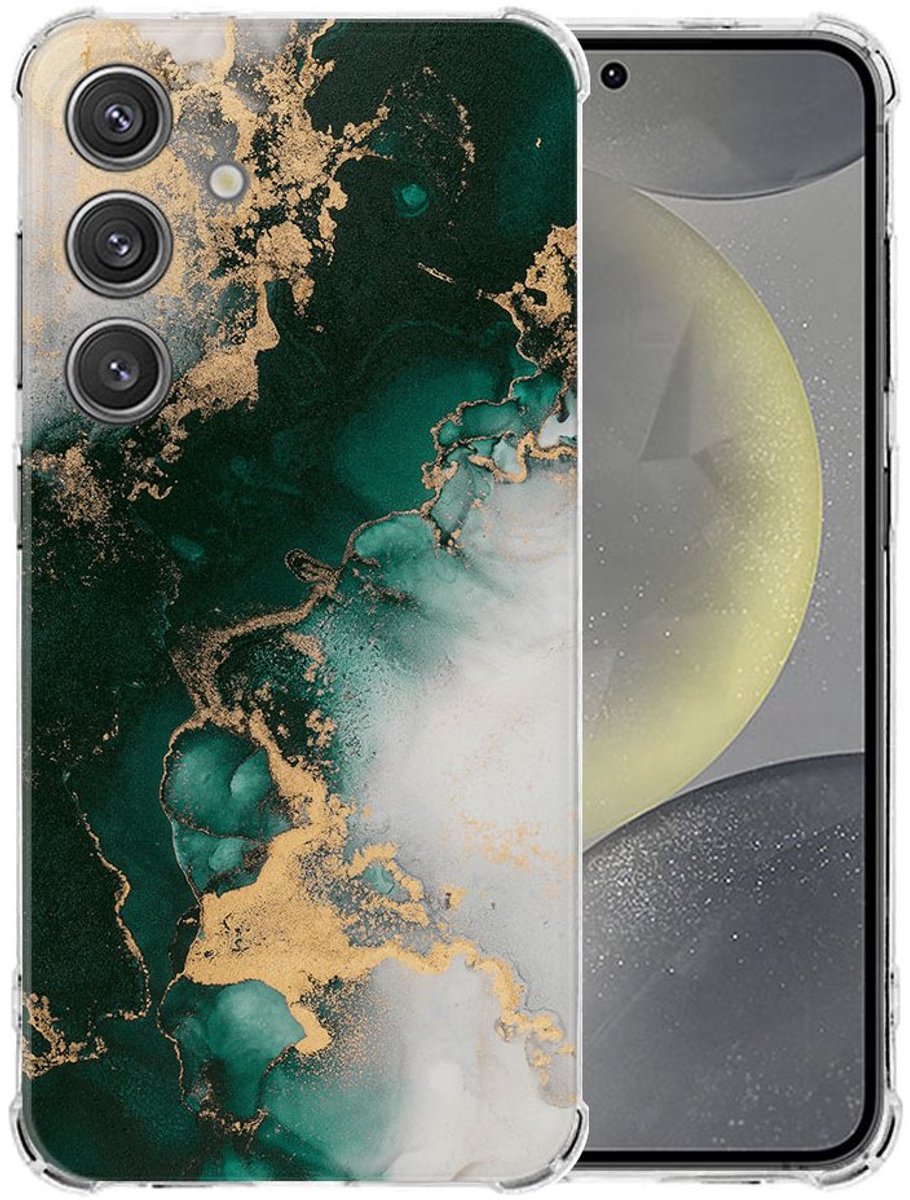 Samsung Galaxy S25 Hoesje - Marmer Groen TPU Antishock