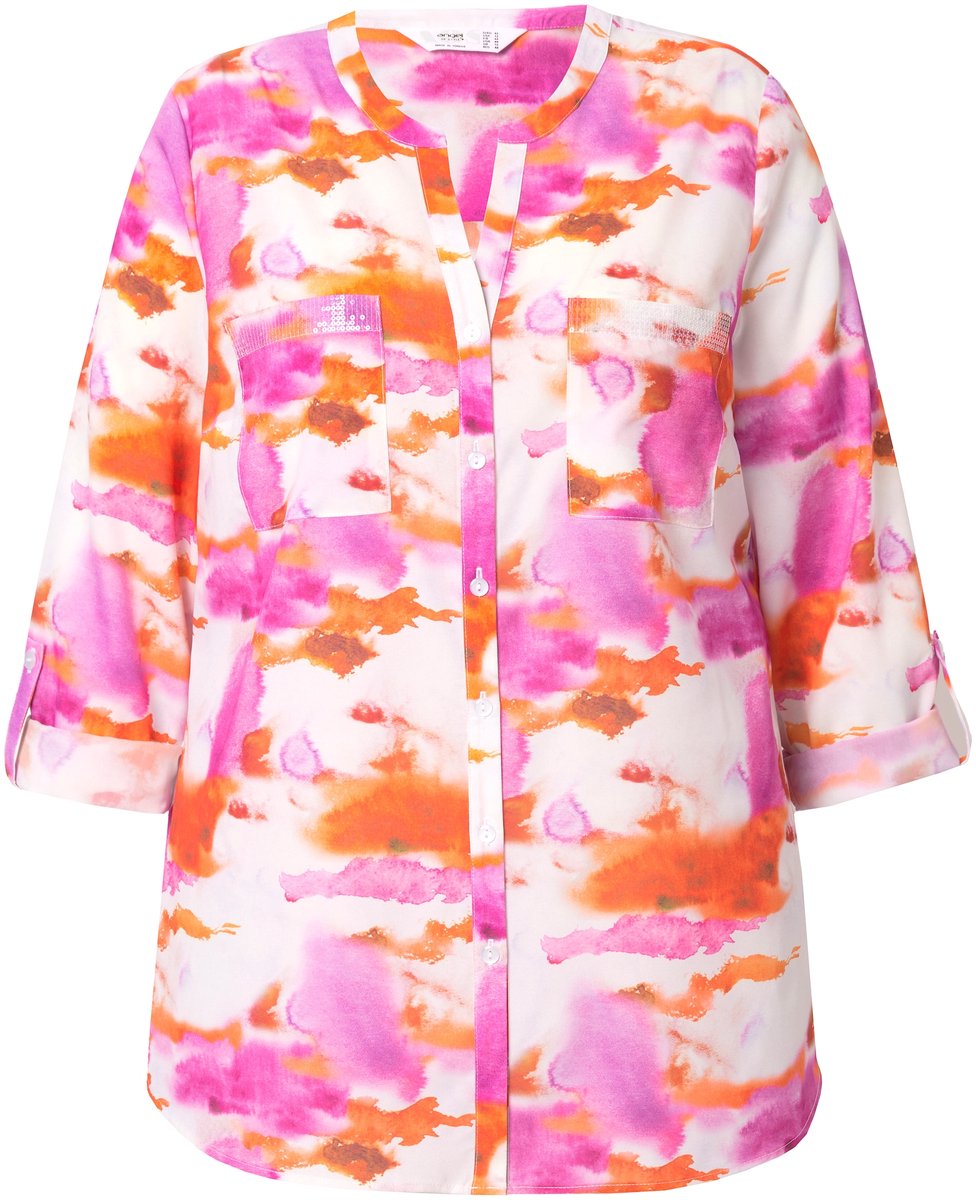 Angel of Style - Dames - Blouse Straight Fit batikprint pailletten - Hibiscusrood - Maat 44