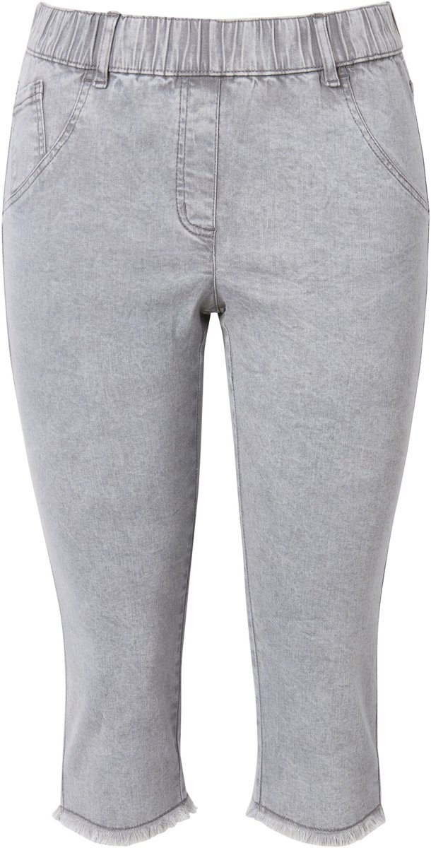 Ulla Popken - Dames - Capri-jeans Sienna gerafelde zoom comfortabele tailleband - Lichtgrijs denim - Maat 50