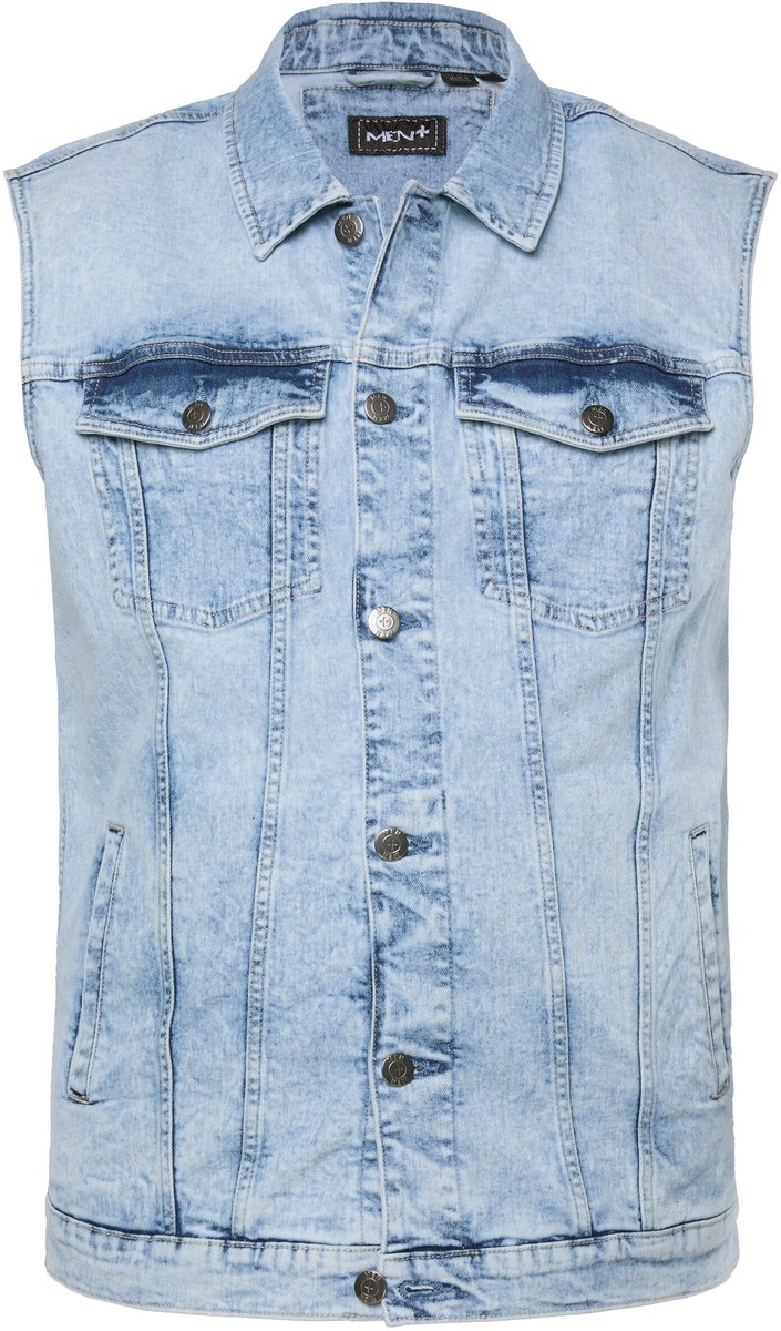 Men Plus - Heren - Denim bodywarmer knoopsluiting - Medium stone - Maat 7XL