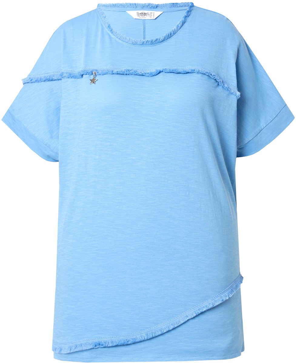 Angel of Style - Dames - T-shirt oversized franje sierrits - Hemelsblauw - Maat 46