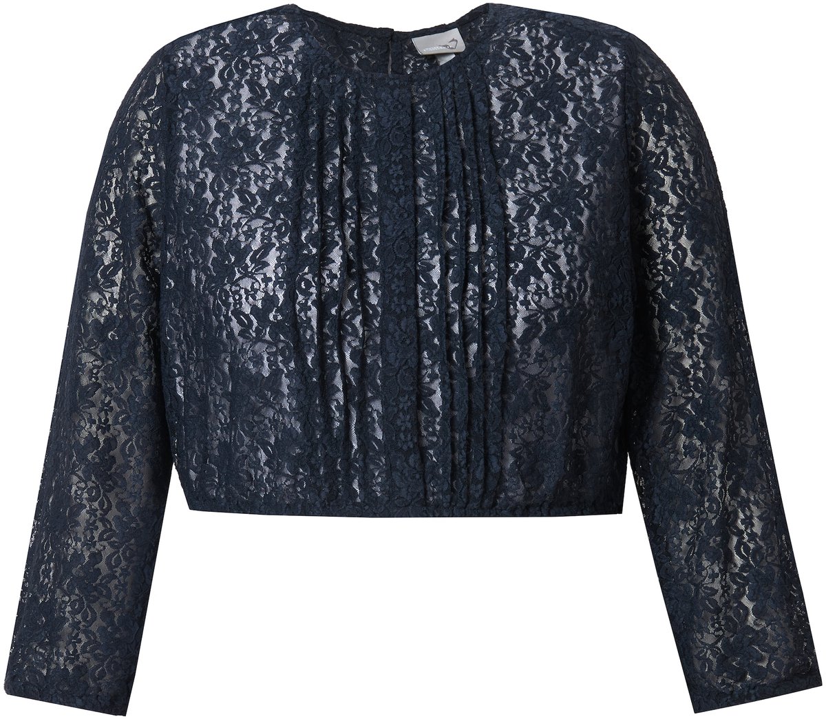 Ulla Popken - Dames - Dirndl blouse elastisch kant ronde hals 3/4-mouw - Marine - Maat 42