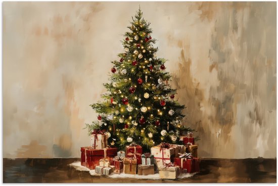 Poster 120x80 cm - Kerstboom - Versierd - Kleurrijk - Posters - Kamer decoratie - Wanddecoratie woonkamer - Muurdecoratie slaapkamer - Kerstversiering - Kerstdecoratie voor binnen - Kerstmis