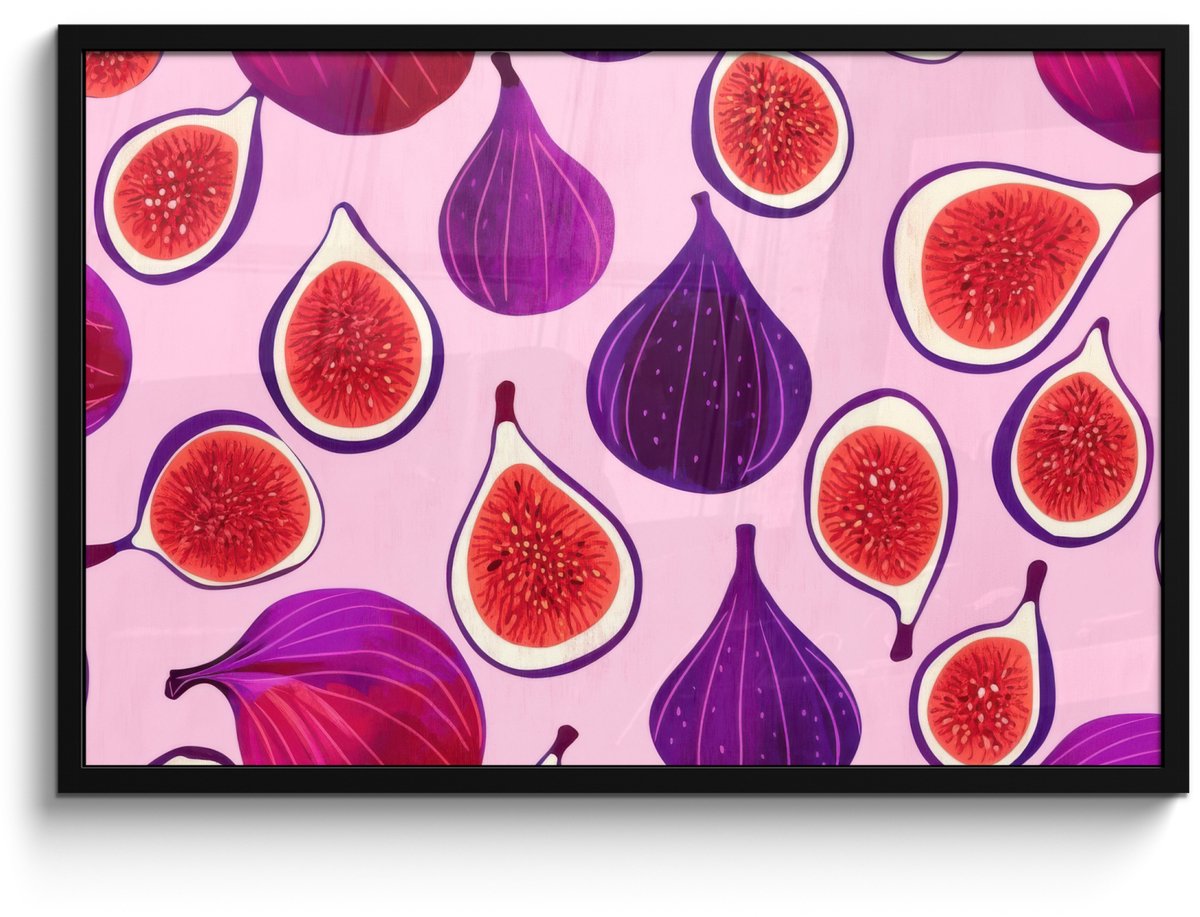 FrameYourWall Poster in lijst - Fotolijst 90x60 cm - Posters - Vijgen - Roze - Paars - Posterlijst zwart - Decoratie - Wanddecoratie woonkamer - Muurdecoratie slaapkamer