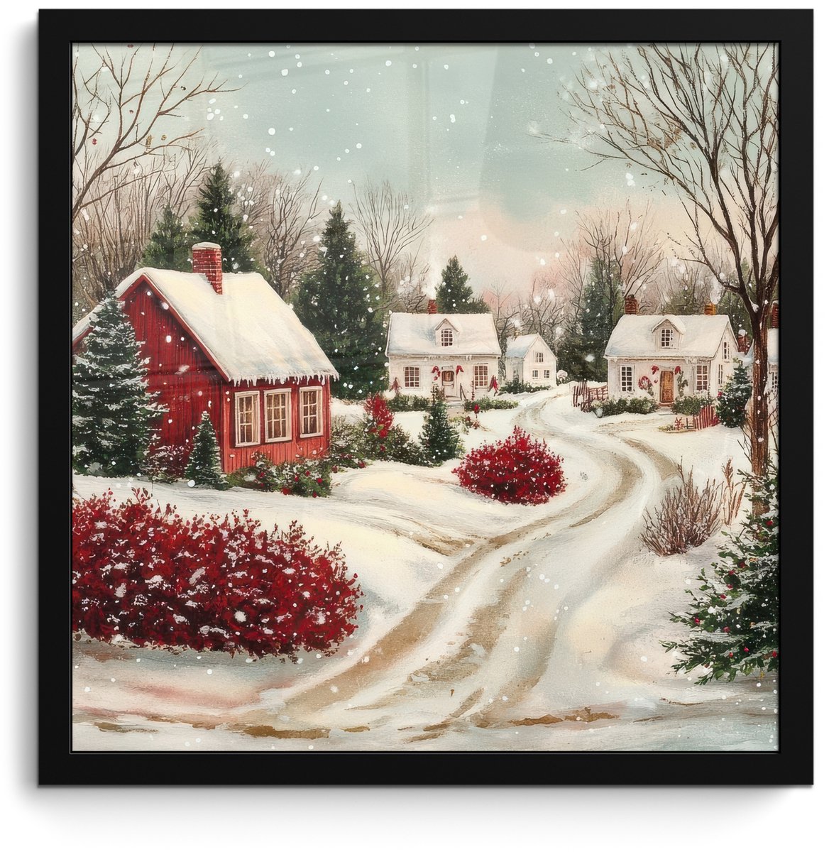 FrameYourWall Poster in lijst - Fotolijst 40x40 cm - Posters - Kerstsfeer - Landelijk - Rood - Posterlijst zwart - Decoratie - Wanddecoratie woonkamer - Muurdecoratie slaapkamer - Kerstversiering - Kerstdecoratie voor binnen - Kerstmis