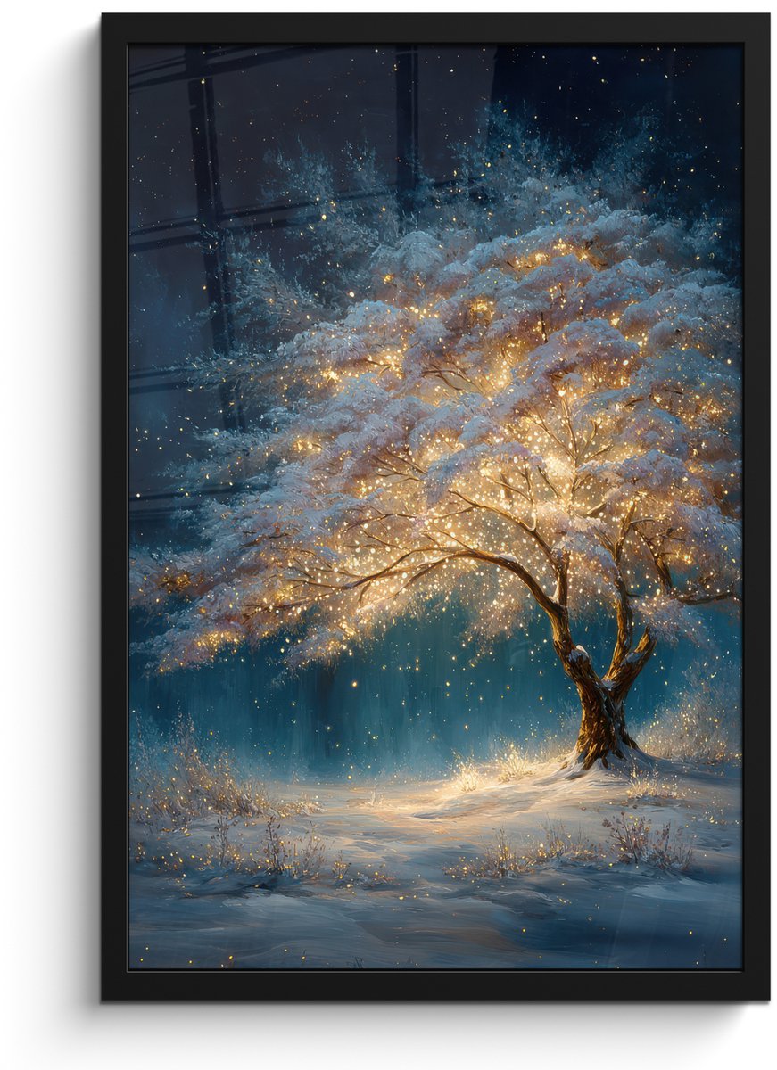 FrameYourWall Poster in lijst - Fotolijst 40x60 cm - Posters - Levensboom - Nacht - Donker - Blauw - Posterlijst zwart - Decoratie - Wanddecoratie woonkamer - Muurdecoratie slaapkamer
