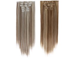 Clip-in haarstukjes set van 6 stuks, rechte nep extensions zonder zichtbare naden, 24 inch hittebestendig synthetisch haar, rechte extensions zonder zichtbare naden voor vrouwen, minimale geur, weinig haaruitval, stijl 3