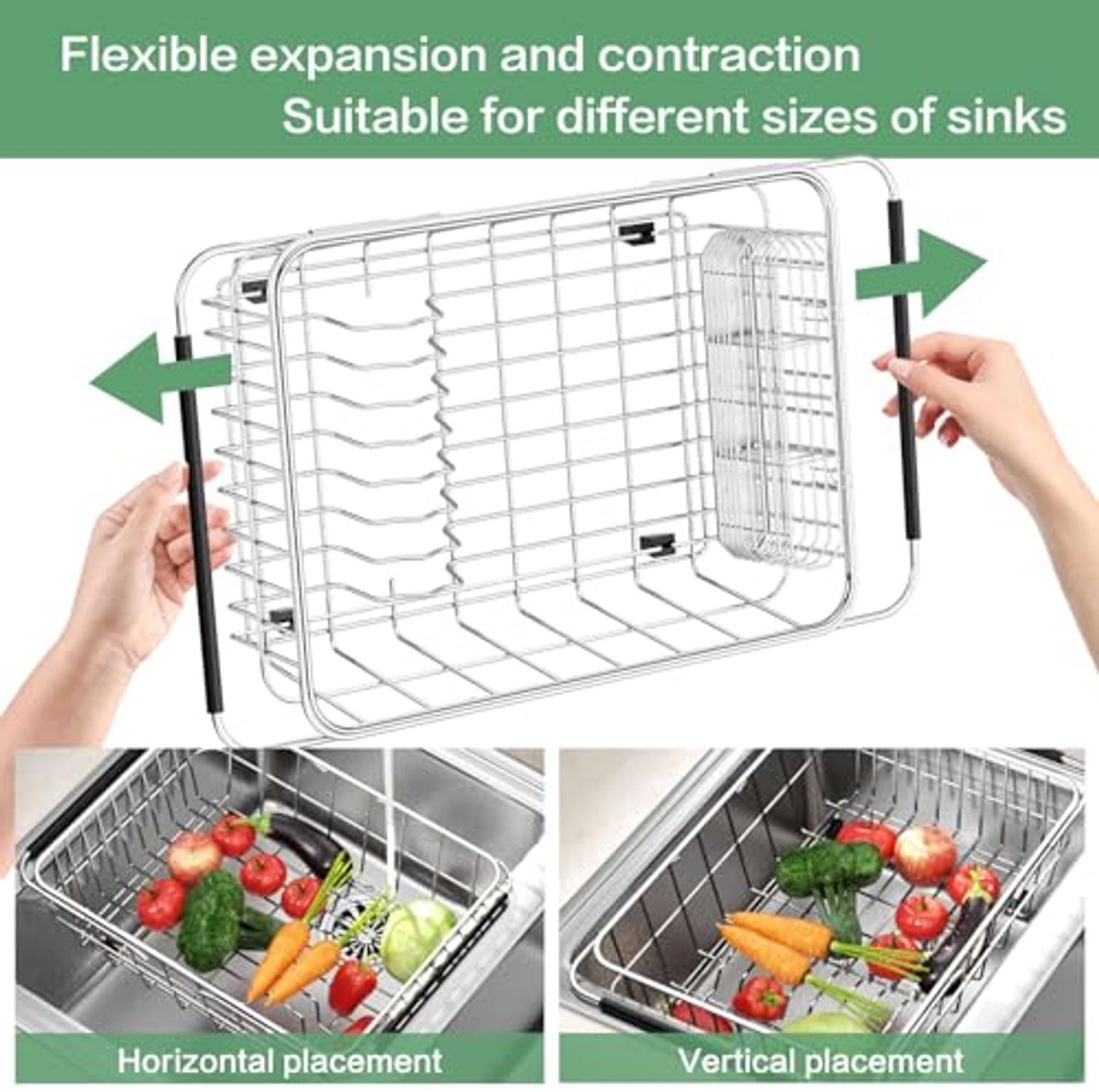 Uitbreidbaar Afwasrek voor in de Gootsteen – RVS Met Bestekhouder, Roestvrij Staal Dish Drain Rack