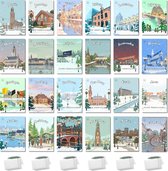 Inspra Studio – Luxe Kerstkaarten met Enveloppen – 24 Stuks – Nederlandse Steden Wenskaarten Set #2 – Artistieke Illustraties van Nederlandse Steden