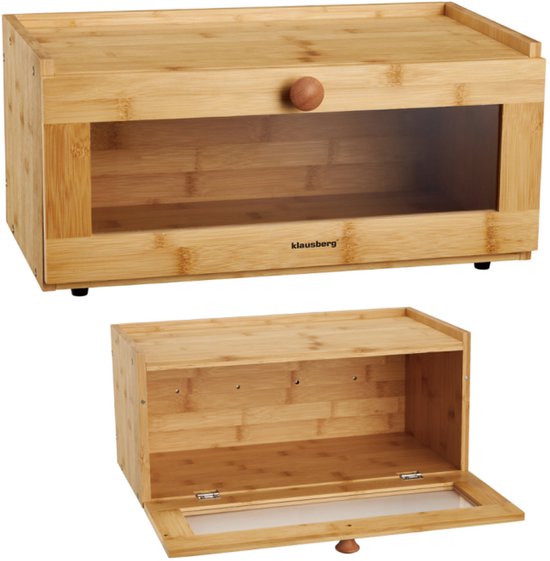 Boîte à pain en Bamboe KLAUSBERG avec façade en Acryl - 40 x 24,5 x 19 cm - Conservation du pain naturel - KB-7924