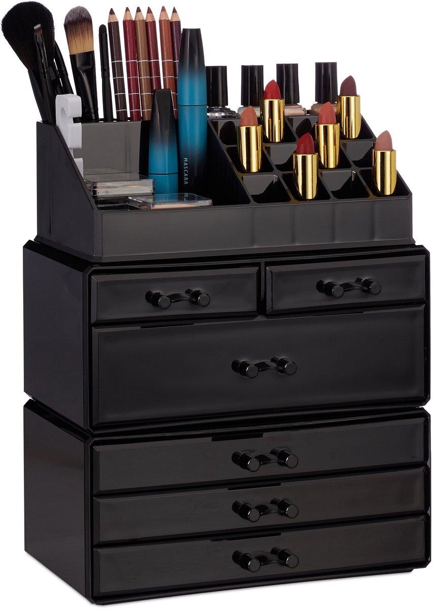 2x make up organizer 6 lades - acryl cosmeticahouder zwart - make-up cosmetica