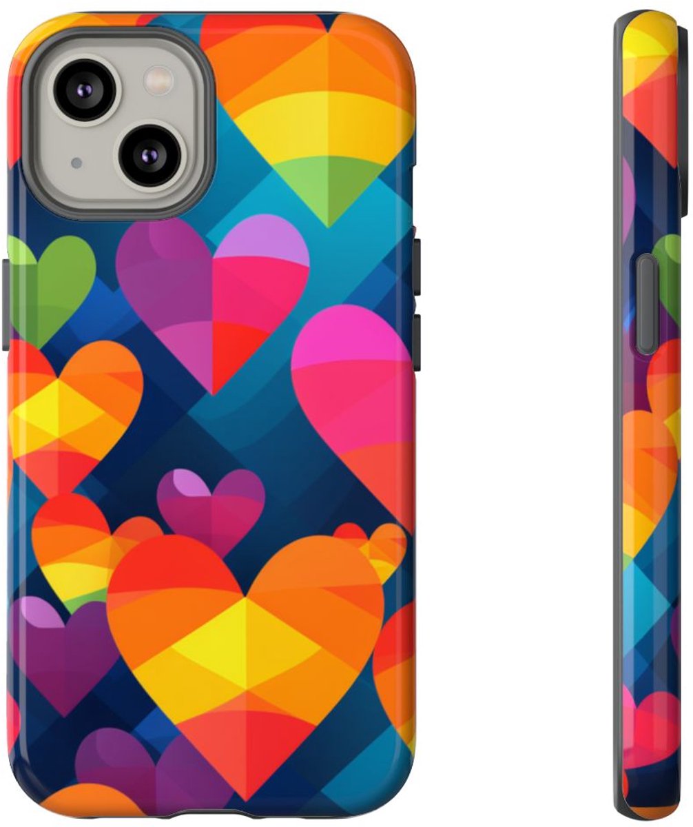 Kleurrijk Geometrisch Hartenpatroon – Telefoonhoesje Geschikt voor iPhone 14