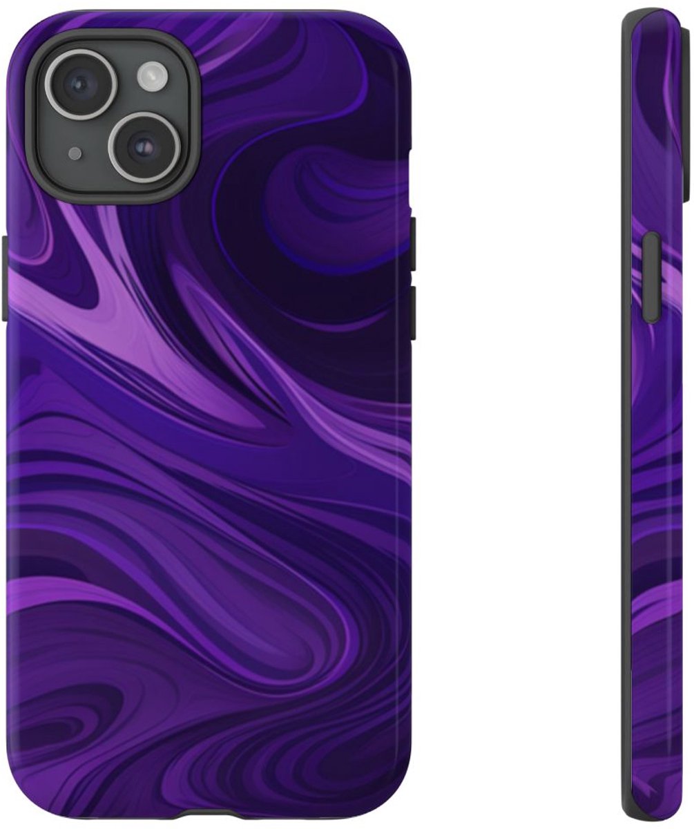 Paarse Abstracte Golfpatroon – Telefoonhoesje Geschikt voor iPhone 15 Plus
