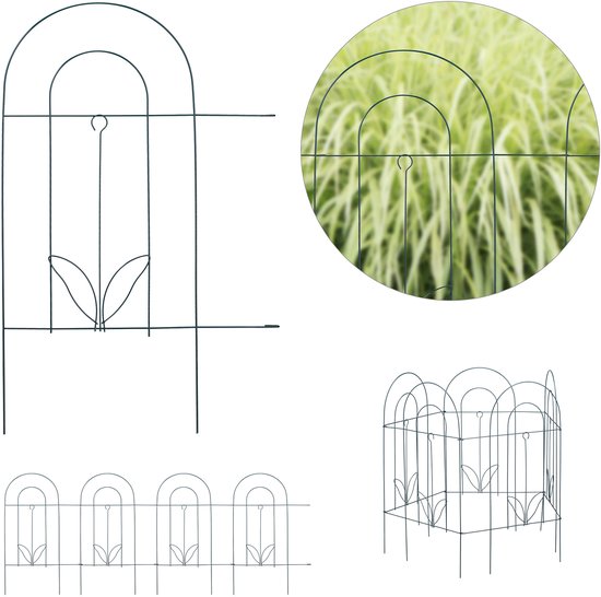 relaxdays clôture de lit 20 pièces - clôture décorative - bordure de bordure - haute - vert - métal - clôture de jardin