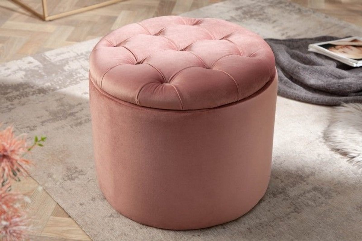 Elegante kruk MODERN BAROK 50cm oudroze fluwelen opbergmand - 40736