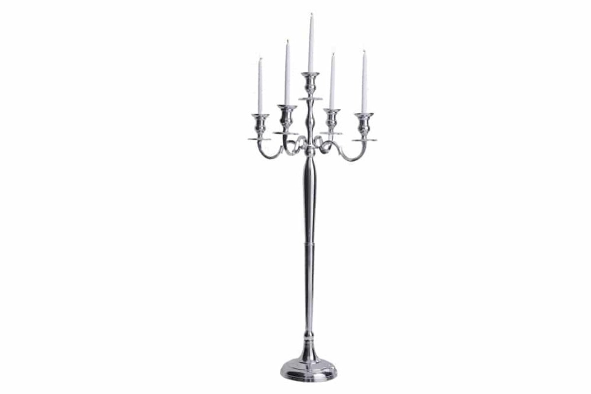 Kandelaar MODERN BAROK 120 cm zilveren 5-armige kroonluchter aluminium gepolijste kandelaa