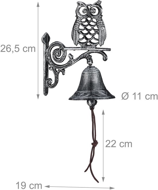 4x deurbel gietijzer - tuinbel uil - vintage tuindecoratie zilver - buitenbel — afbeelding 5