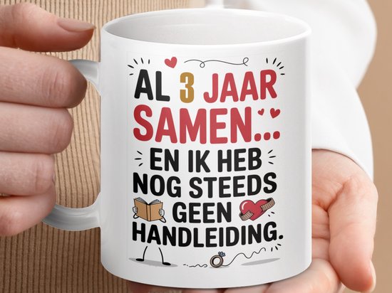 Mug « Ensemble depuis 3 ans » - Cadeau d'anniversaire humoristique, Mug relationnel, Cadeau couple, Idée cadeau Saint-Valentin, Mug pour amoureux, Mug personnalisé, Mug marié