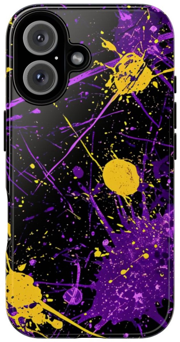 Paarse en Gele Verfspatten Abstract – Telefoonhoesje Geschikt voor iPhone 16