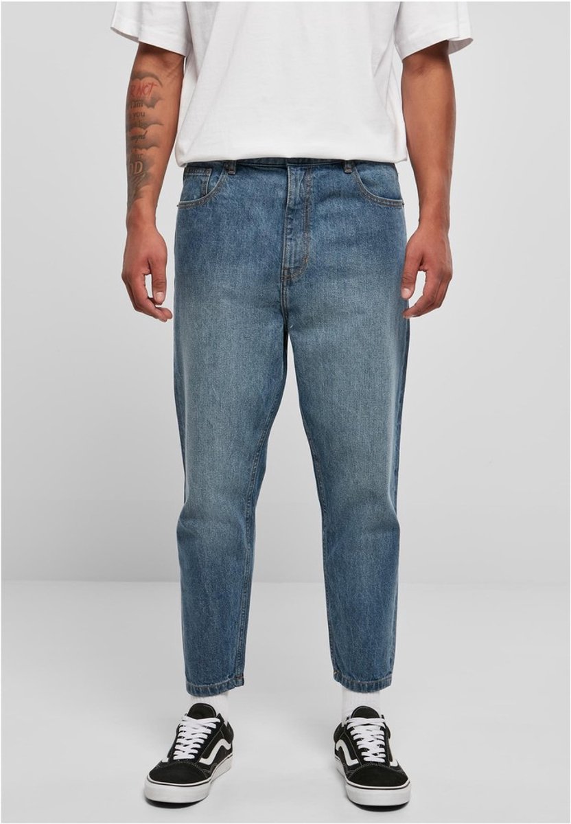 Urban Classics Cropped Tapered Jeans Broek rechte pijpen Taille 32 inch Blauw
