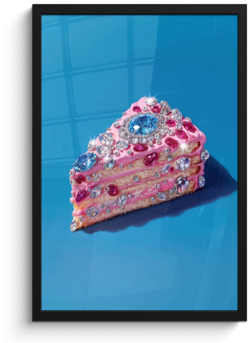 FrameYourWall Poster in lijst - Fotolijst 40x60 cm - Posters - Taart - Edelstenen - Glitters - Roze - Posterlijst zwart - Decoratie - Wanddecoratie woonkamer - Muurdecoratie slaapkamer