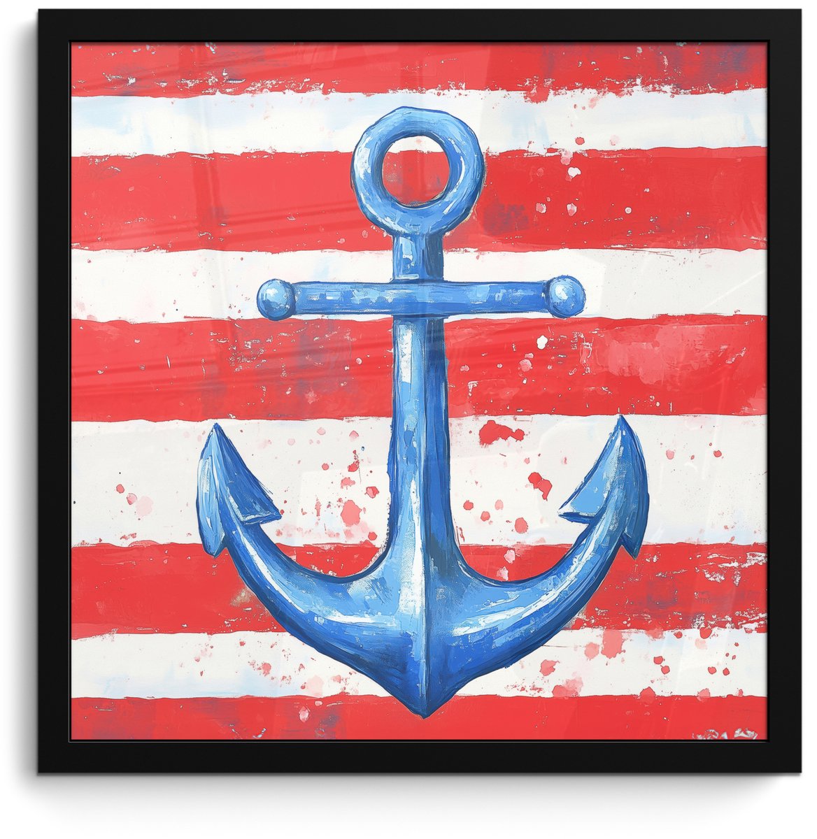 FrameYourWall Poster in lijst - Fotolijst 40x40 cm - Posters - Anker - Verfspatten - Rood - Blauw - Posterlijst zwart - Decoratie - Wanddecoratie woonkamer - Muurdecoratie slaapkamer Anker - Strepen