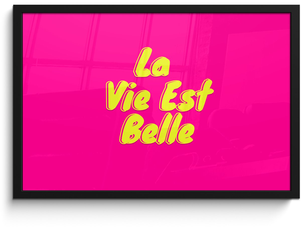FrameYourWall Poster in lijst - Fotolijst 60x40 cm - Posters - Quote - Retro - Roze - Posterlijst zwart - Decoratie - Wanddecoratie woonkamer - Muurdecoratie slaapkamer
