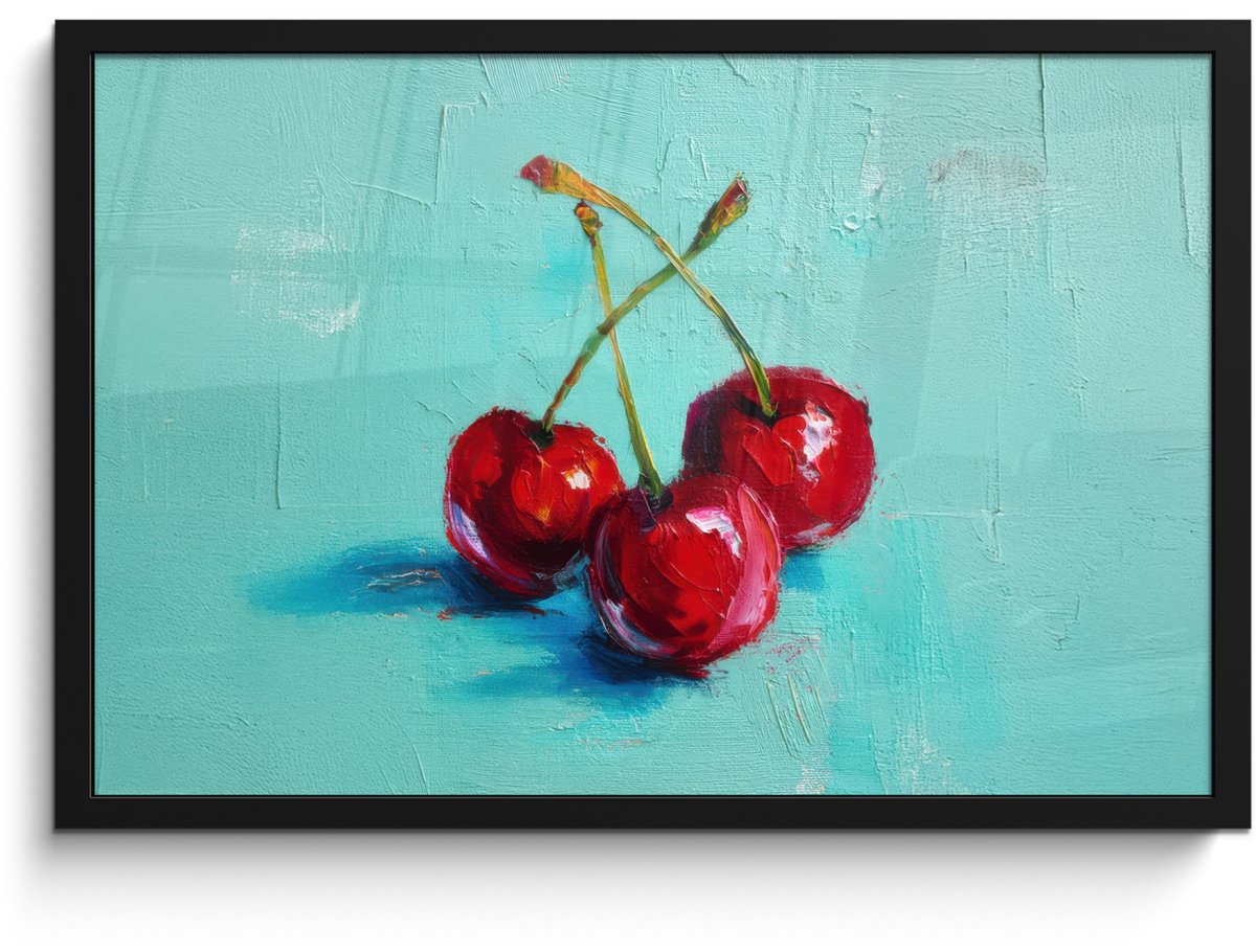 FrameYourWall Poster in lijst - Fotolijst 60x40 cm - Posters - Kersen - Rood - Drie - Geverfd - Posterlijst zwart - Decoratie - Wanddecoratie woonkamer - Muurdecoratie slaapkamer