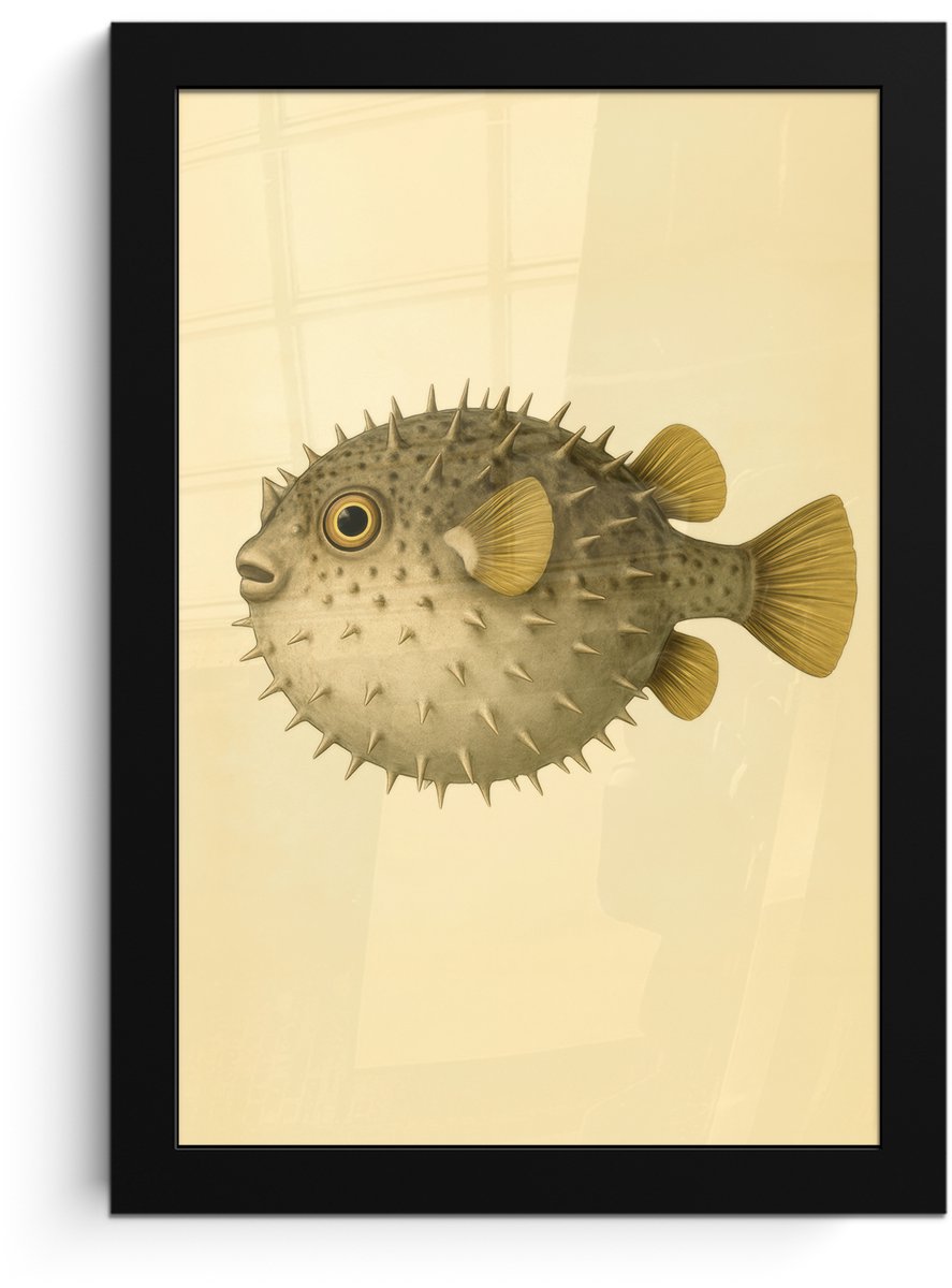 FrameYourWall Poster in lijst - Fotolijst 20x30 cm - Posters - Stekels - Vis - Opgeblazen - Bruin - Posterlijst zwart - Decoratie - Wanddecoratie woonkamer - Muurdecoratie slaapkamer