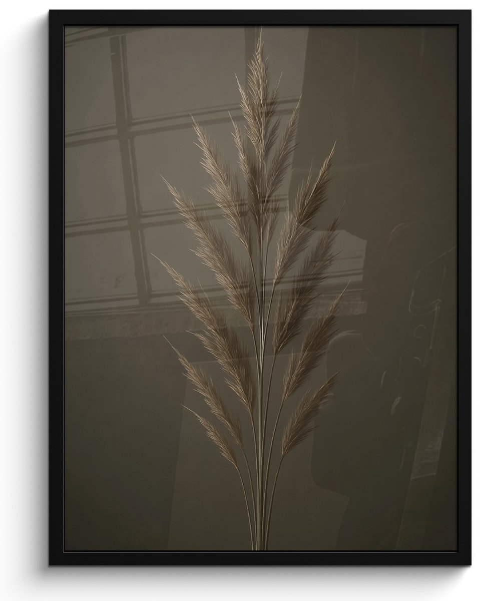 FrameYourWall Poster in lijst - Fotolijst 60x80 cm - Posters - Tak - Pluimgras - Donkerbruin - Posterlijst zwart - Decoratie - Wanddecoratie woonkamer - Muurdecoratie slaapkamer