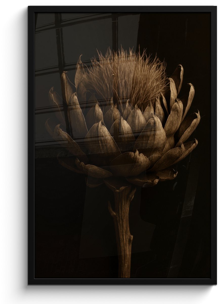 FrameYourWall Poster in lijst - Fotolijst 60x90 cm - Posters - Donkerbruin - Bloem - Textuur - Artisjok - Posterlijst zwart - Decoratie - Wanddecoratie woonkamer - Muurdecoratie slaapkamer Bloem - Artisjok