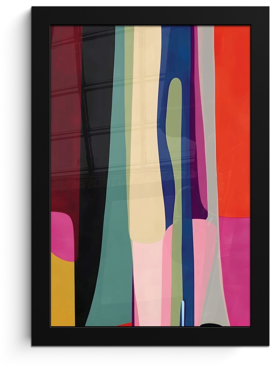 FrameYourWall Poster in lijst - Fotolijst 20x30 cm - Posters - Kleurbanen - Verticaal - Kleurrijk - Posterlijst zwart - Decoratie - Wanddecoratie woonkamer - Muurdecoratie slaapkamer Vormen - Bochten - Kleurrijk