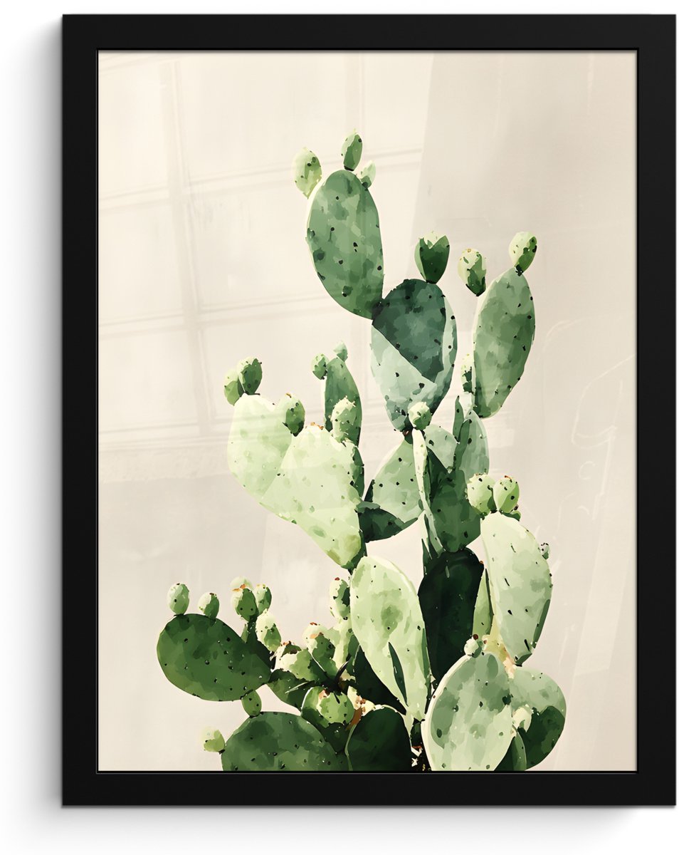 FrameYourWall Poster in lijst - Fotolijst 30x40 cm - Posters - Cactus - Groen - Minimalistisch - Posterlijst zwart - Decoratie - Wanddecoratie woonkamer - Muurdecoratie slaapkamer