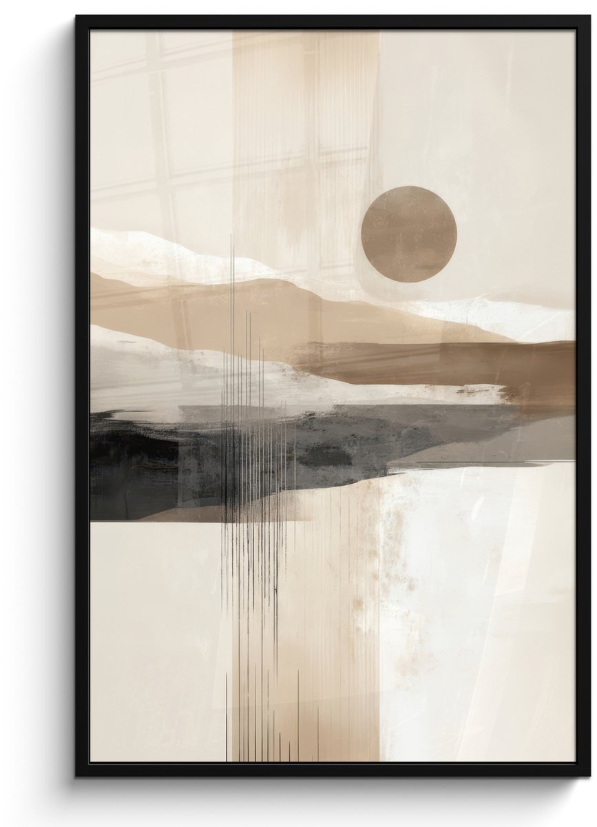 FrameYourWall Poster in lijst - Fotolijst 80x120 cm - Posters - Minimalistisch - Landschap - Dimensie - Posterlijst zwart - Decoratie - Wanddecoratie woonkamer - Muurdecoratie slaapkamer Landschap - Zon - Abstract