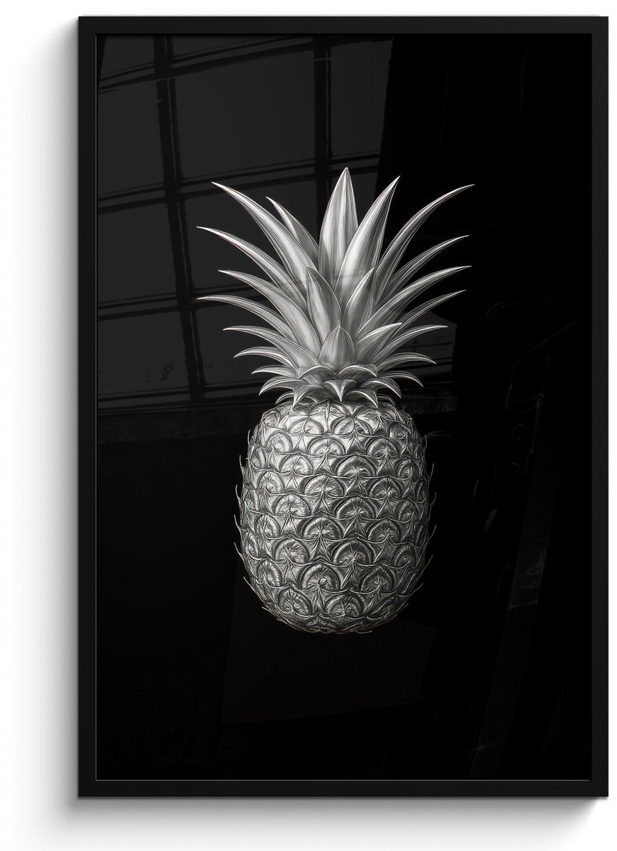 FrameYourWall Poster in lijst - Fotolijst 60x90 cm - Posters - Ananas - Gedetailleerd - Bladeren - Posterlijst zwart - Decoratie - Wanddecoratie woonkamer - Muurdecoratie slaapkamer