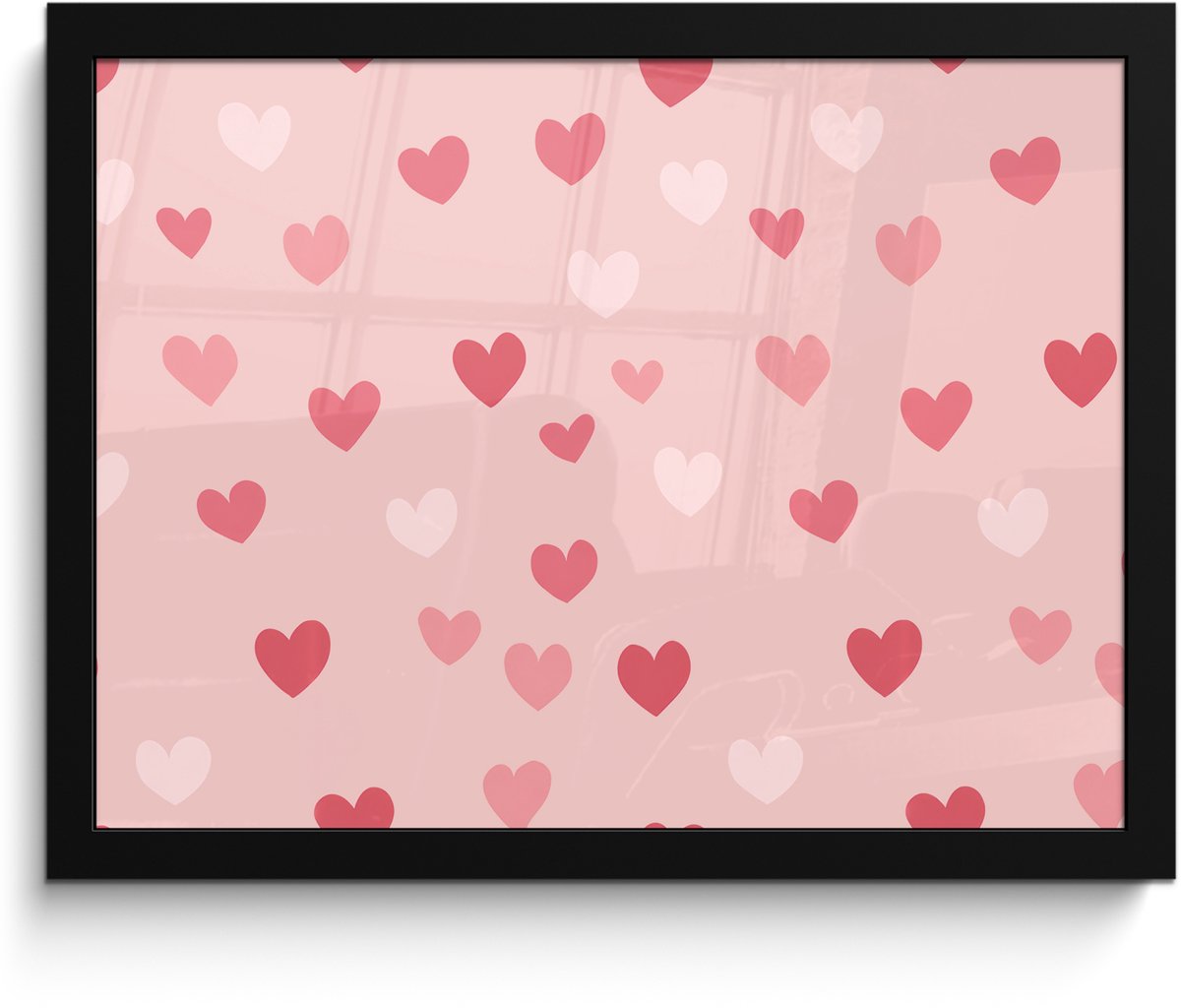 FrameYourWall Poster in lijst - Fotolijst 40x30 cm - Posters - Hartjes - Patroon - Roze - Eenvoudig - Posterlijst zwart - Decoratie - Wanddecoratie woonkamer - Muurdecoratie slaapkamer