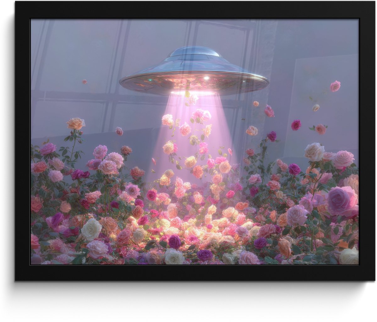 FrameYourWall Poster in lijst - Fotolijst 40x30 cm - Posters - Ufo - Rozen - Pastelkleuren - Posterlijst zwart - Decoratie - Wanddecoratie woonkamer - Muurdecoratie slaapkamer
