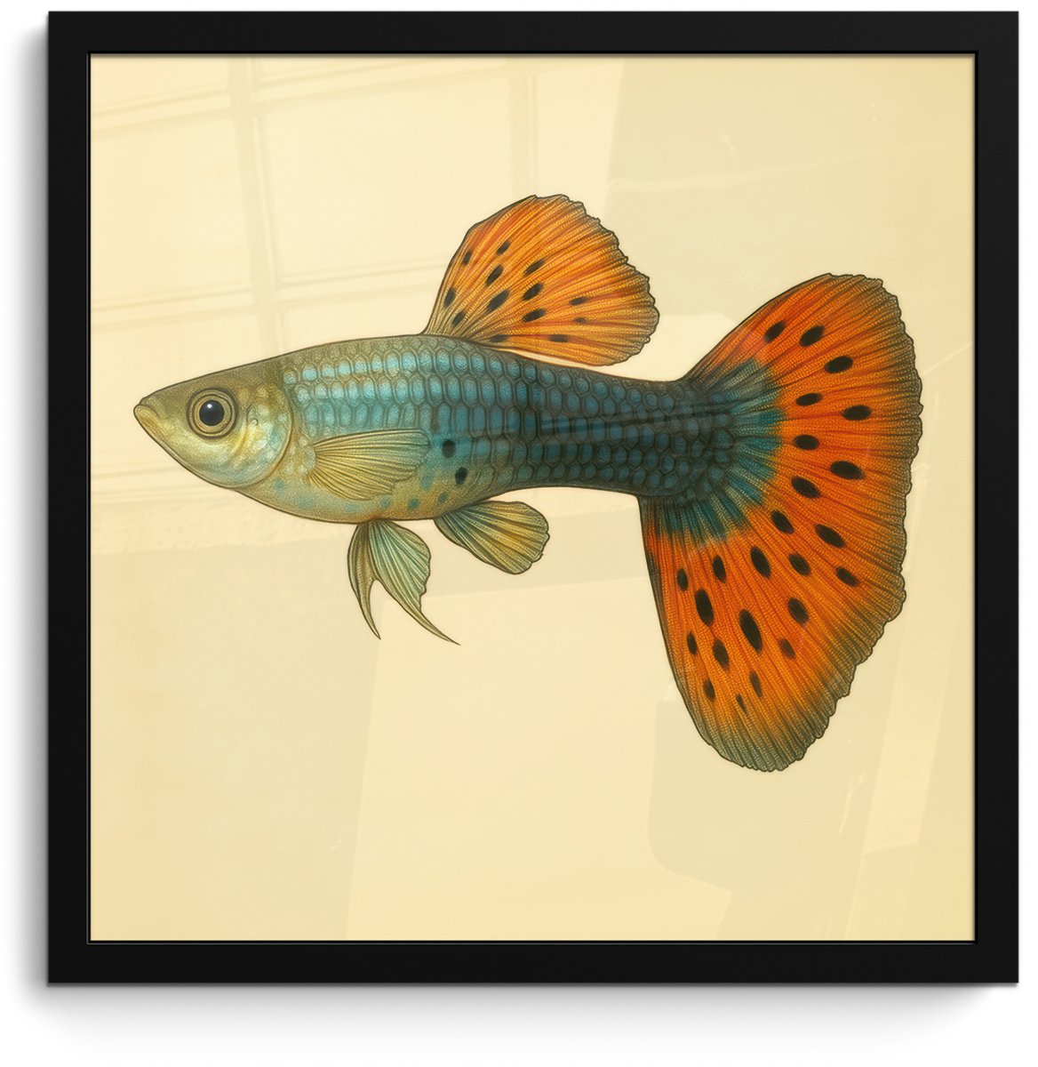 FrameYourWall Poster in lijst - Fotolijst 40x40 cm - Posters - Vis - illustratie - Stippen - Oranje - Posterlijst zwart - Decoratie - Wanddecoratie woonkamer - Muurdecoratie slaapkamer