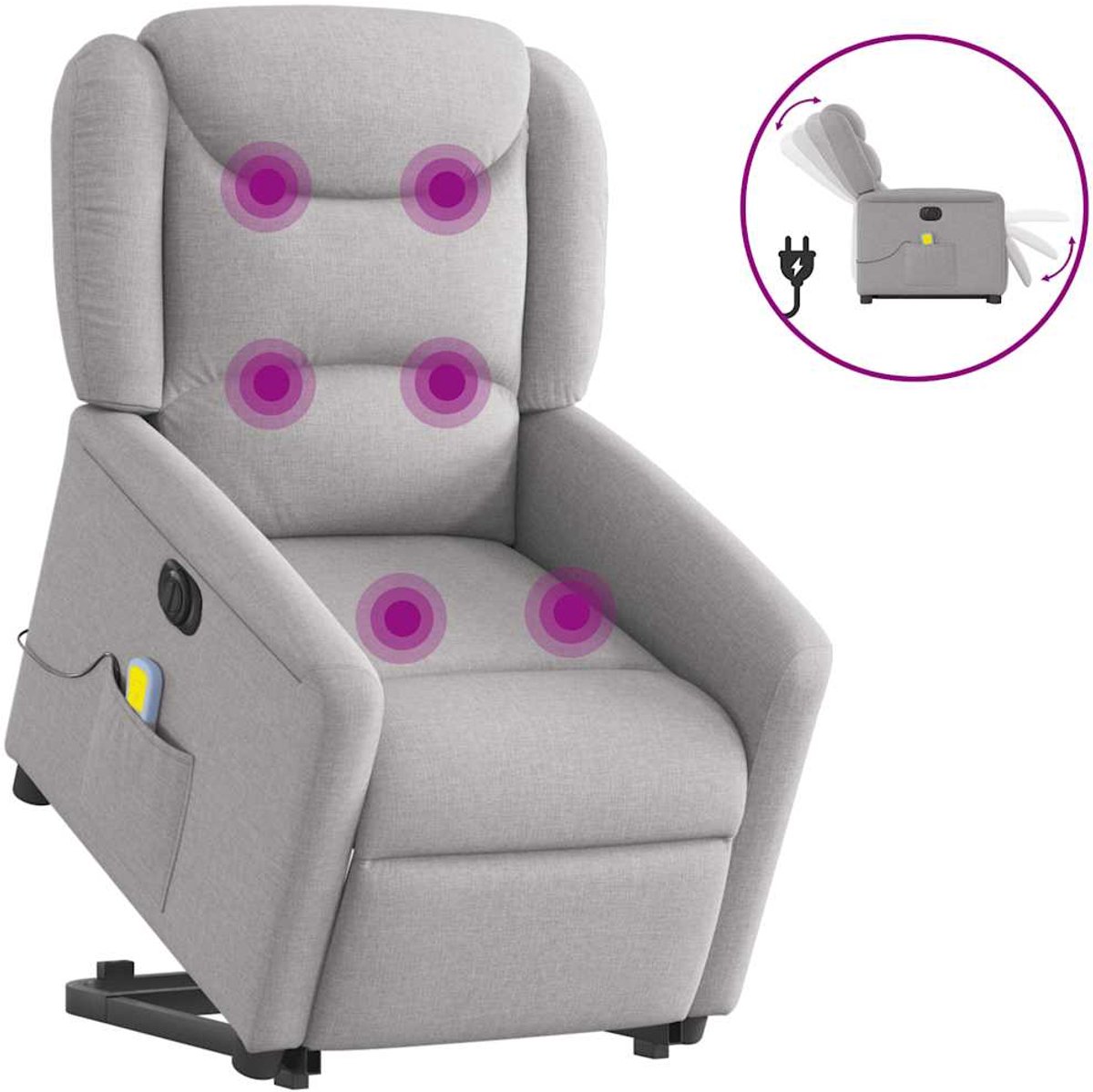 vidaXL Sta-op-massagestoel - elektrisch - verstelbaar - stof - wolk - grijs wolk grijs