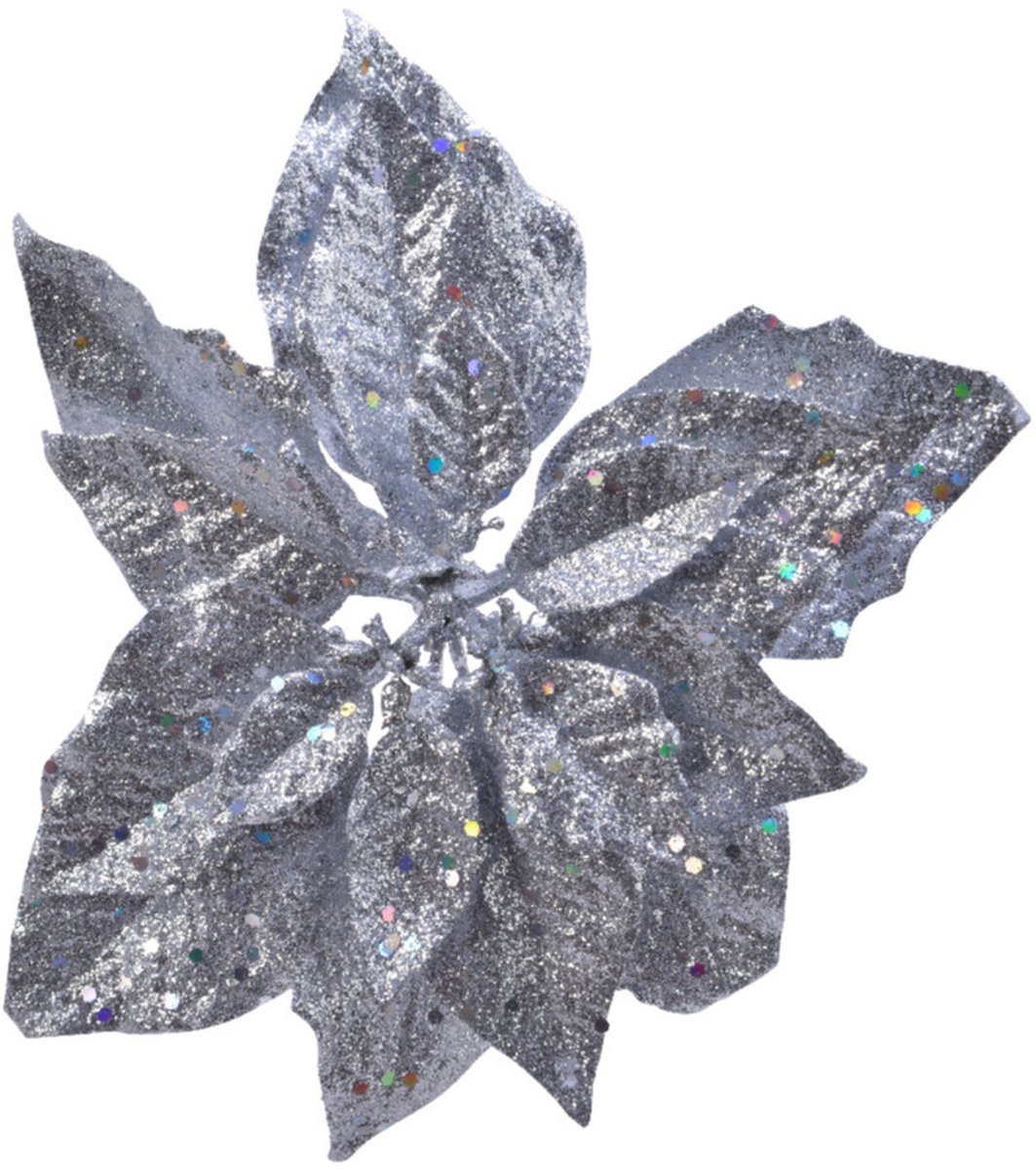 Decoris Kerstboomversiering Kerstster - 23 cm - zilver glitter - op clip - ornament - ster