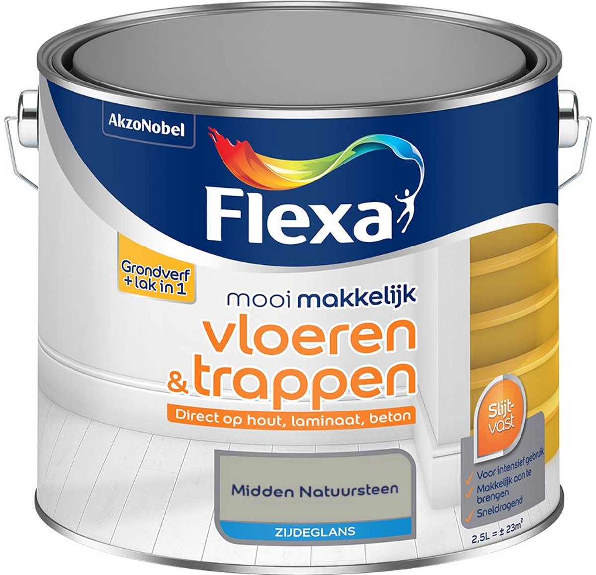 Flexa - Mooi Makkelijk Vloeren & Trappen Zijdeglans - Midden Natuursteen - Mengverf - 2.5 L