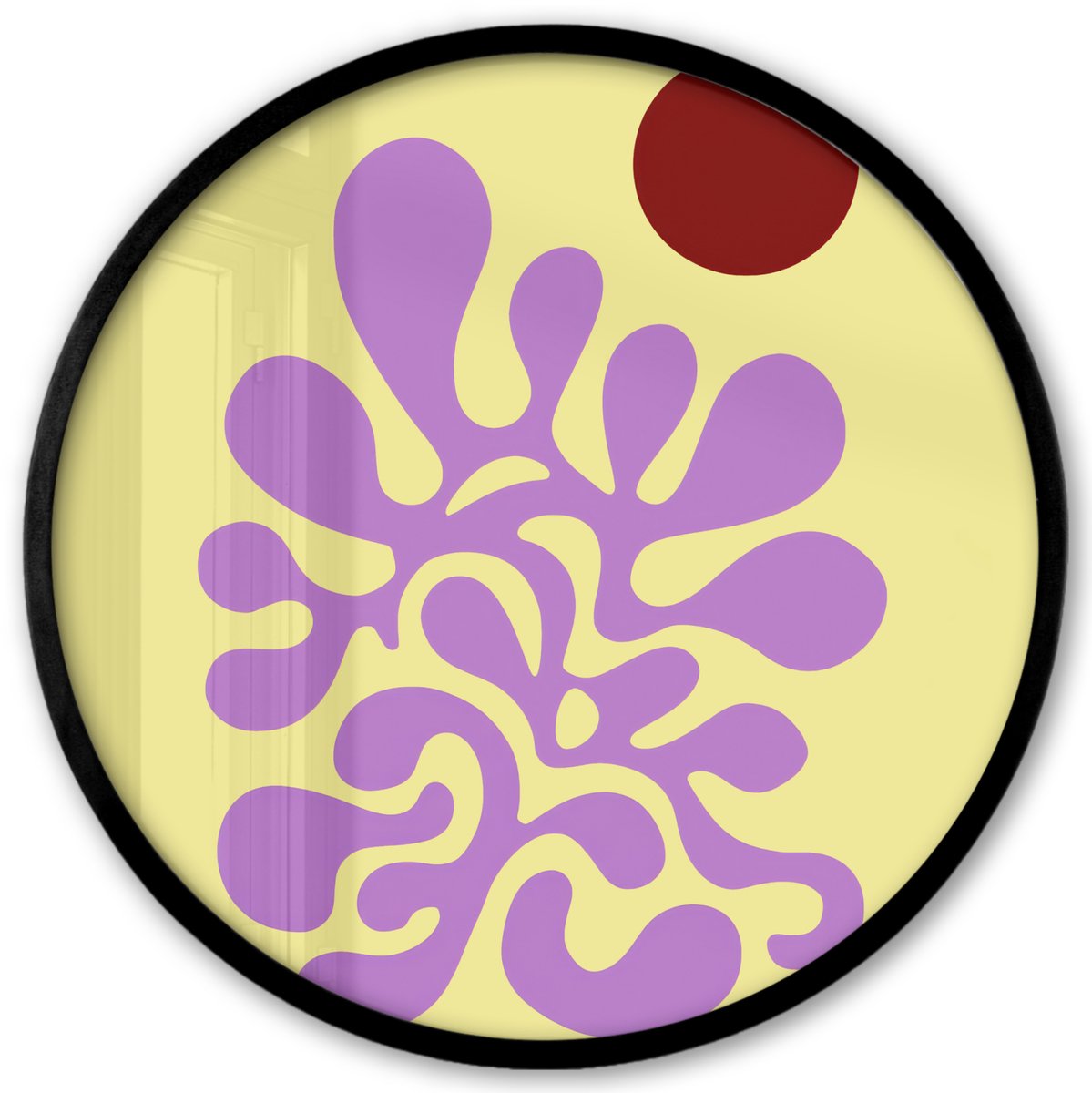 FrameYourWall Poster in lijst Rond - Fotolijst 40x40 cm - Posters - Koraal - Cirkel - Abstract - Geel - Ronde posterlijst zwart - Decoratie - Wanddecoratie woonkamer - Muurdecoratie slaapkamer