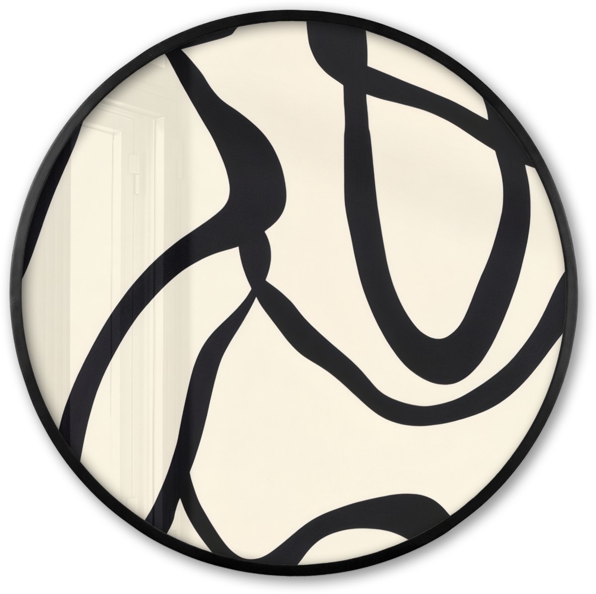 FrameYourWall Poster in lijst Rond - Fotolijst 60x60 cm - Posters - Abstract - Lijnen - Modern - Beige - Ronde posterlijst zwart - Decoratie - Wanddecoratie woonkamer - Muurdecoratie slaapkamer Astract - Lijnen - Modern